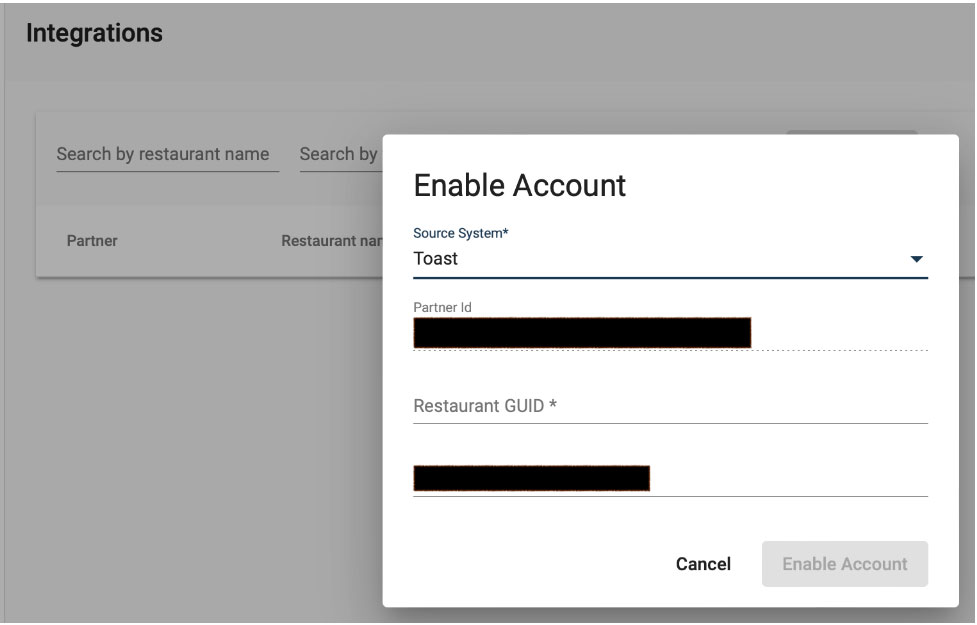 Food-Vertical-2 Interface to activate a new restaurant