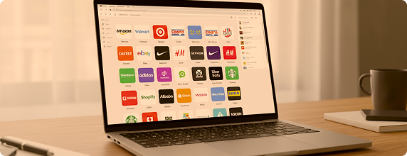 A laptop showing a grid of connected commerce apps